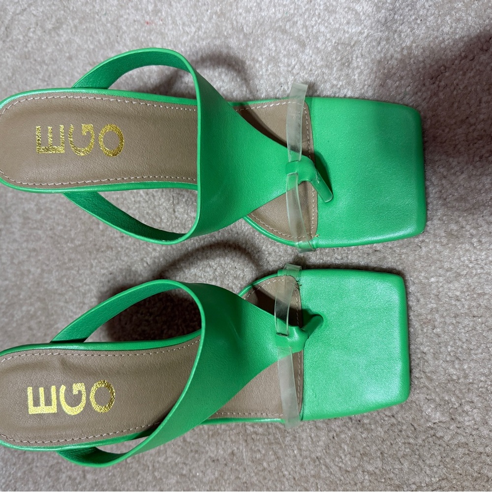 EGO Green Sandals with Block Heel and Square Toe